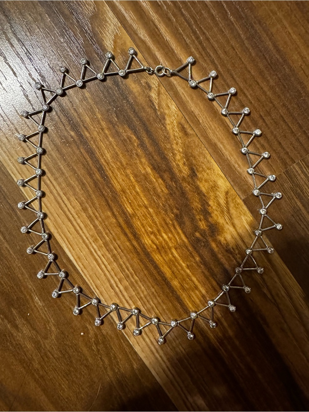 🚨 VINTAGE GORGEOUS Sterling Silver Crystal Triangle-Link Choker Necklace
